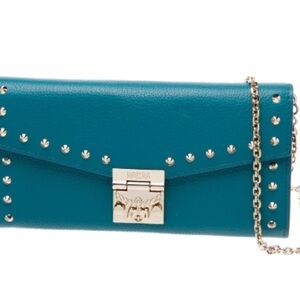 MCM Turquoise Studded Crossbody/Clutch with Chain